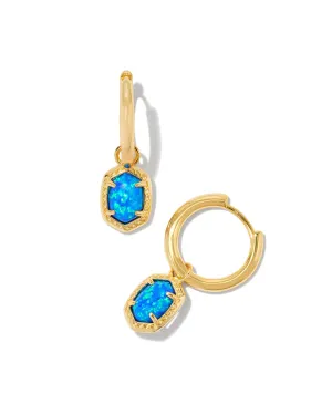 Kendra Scott Daphne Gold Framed Huggie Earrings in Bright Blue Kyocera Opal