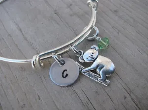 Koala Charm Bracelet- Adjustable Bangle Bracelet with an Initial Charm and an Accent Bead of your choice