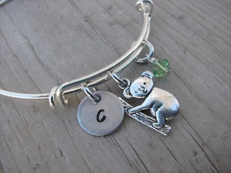 Koala Charm Bracelet- Adjustable Bangle Bracelet with an Initial Charm and an Accent Bead of your choice