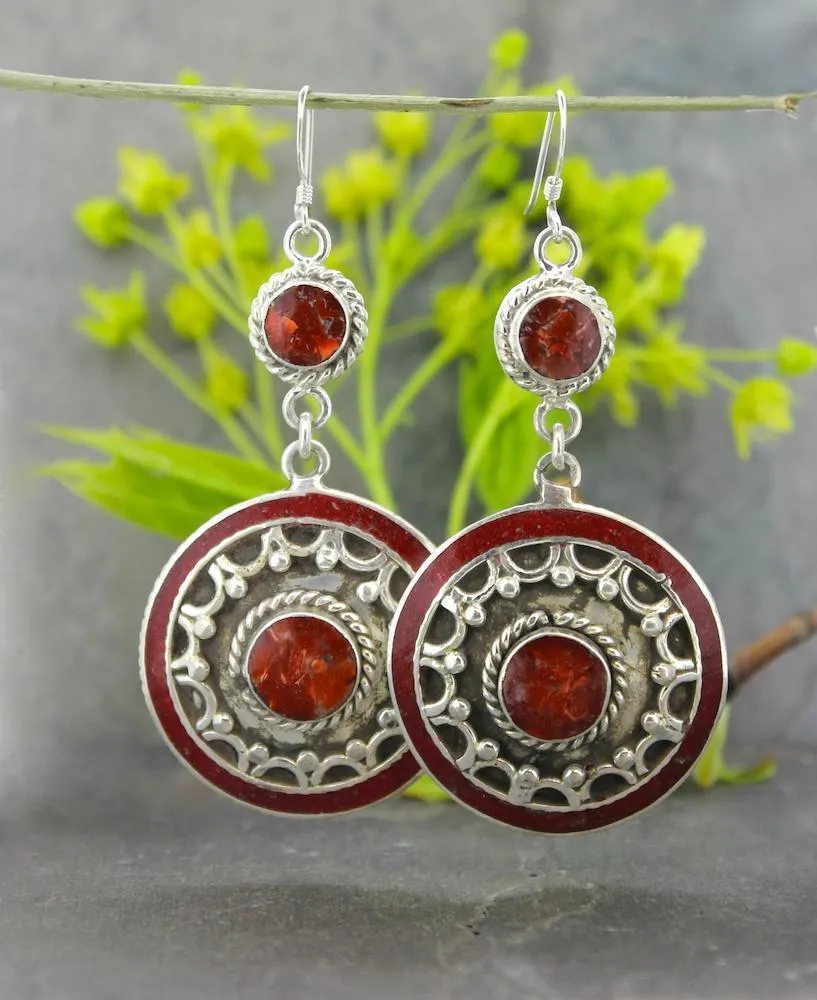 Large Coral Circle Earrings