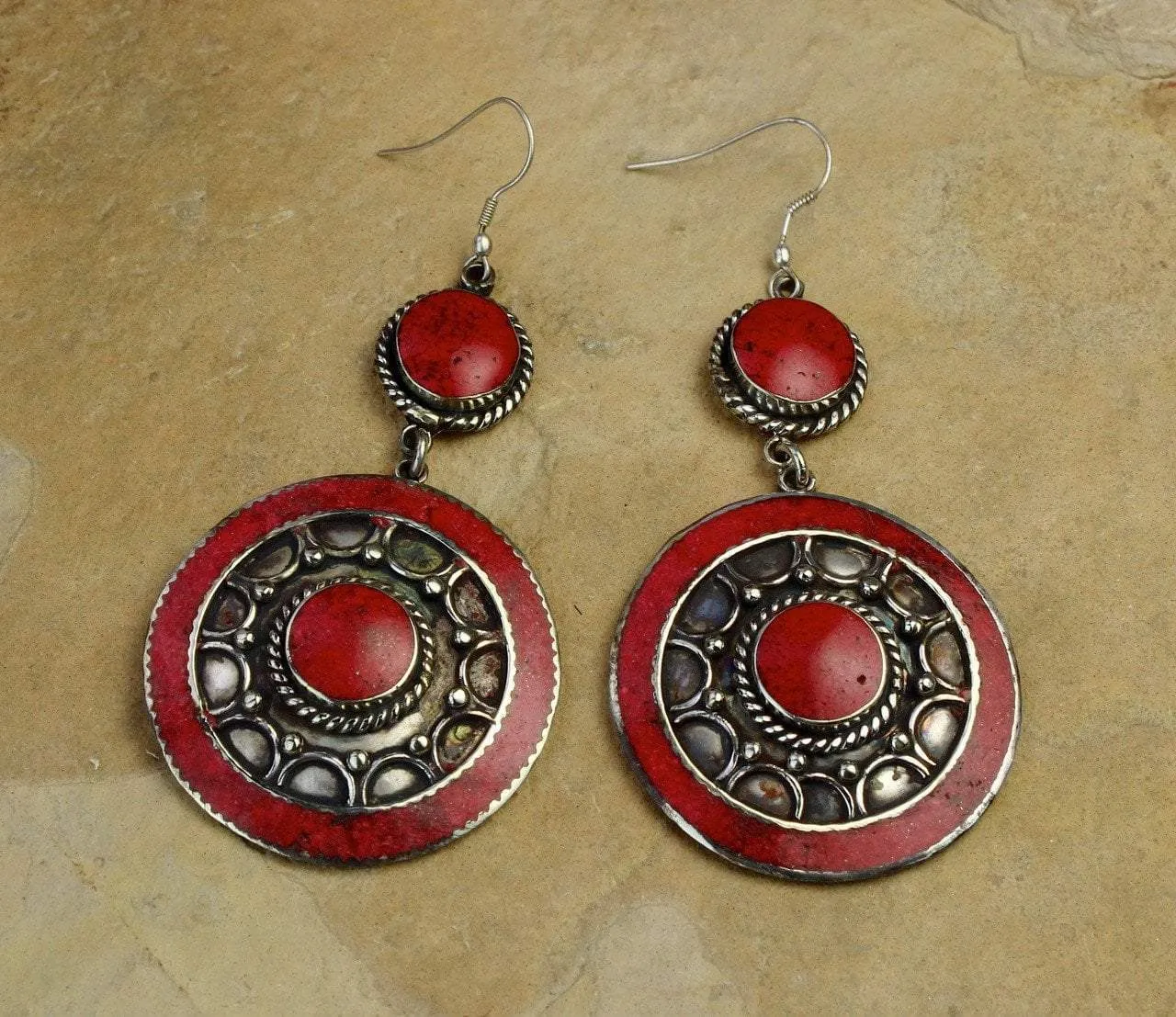 Large Coral Circle Earrings