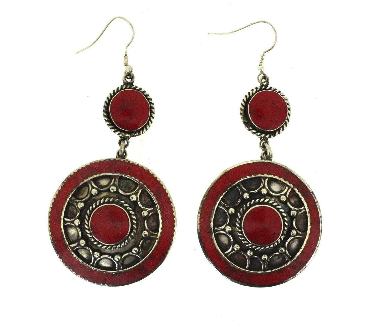 Large Coral Circle Earrings