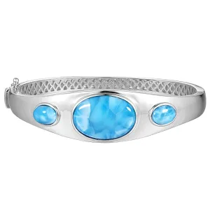 Life@Sea Genuine Sterling Silver Oval Larimar 3-Stone Bracelet