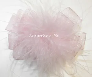 Light Pink Organza Marabou Hair Bow