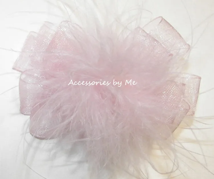 Light Pink Organza Marabou Hair Bow