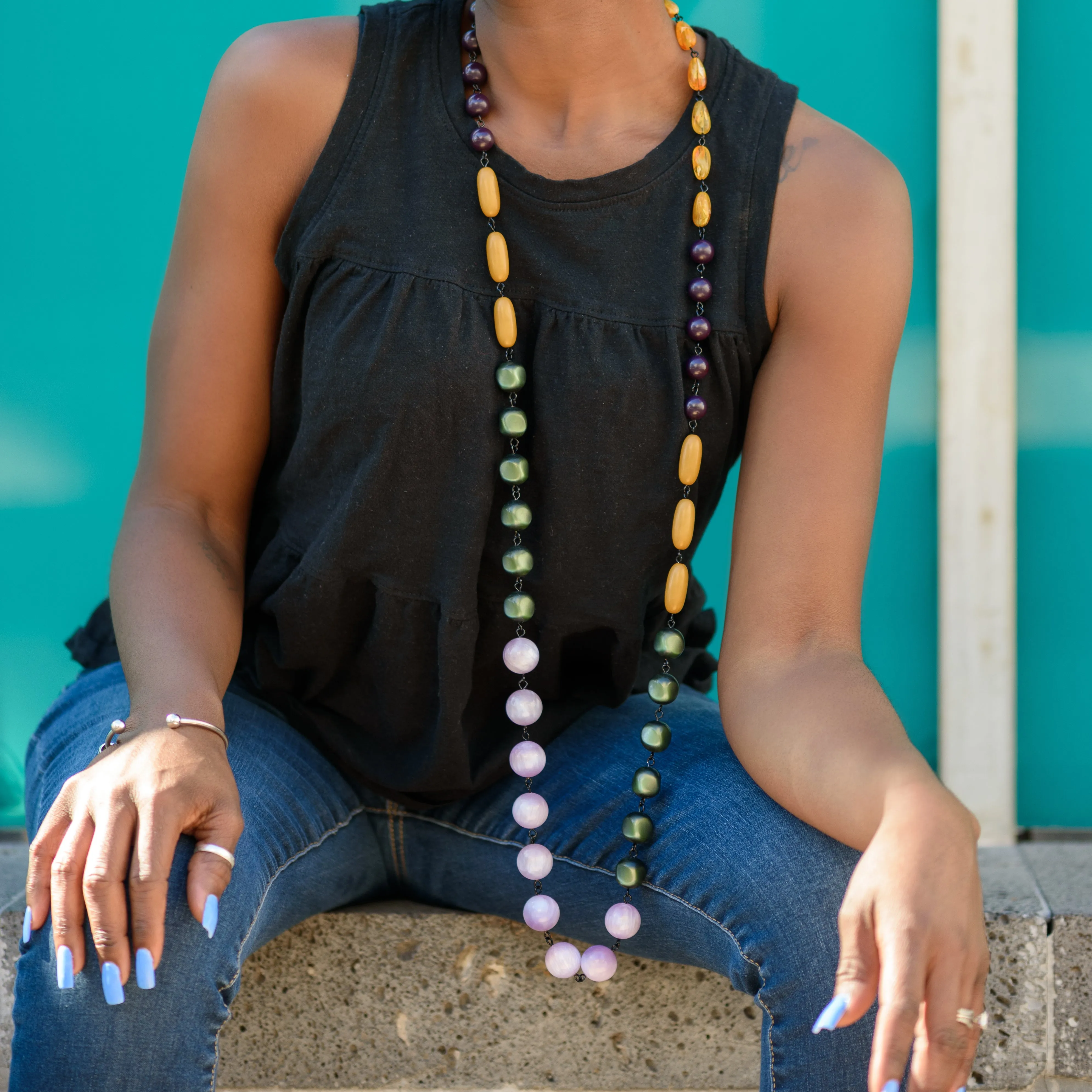 Lilac & Mustard Rosary-chained Rope Necklace *