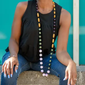 Lilac & Mustard Rosary-chained Rope Necklace *