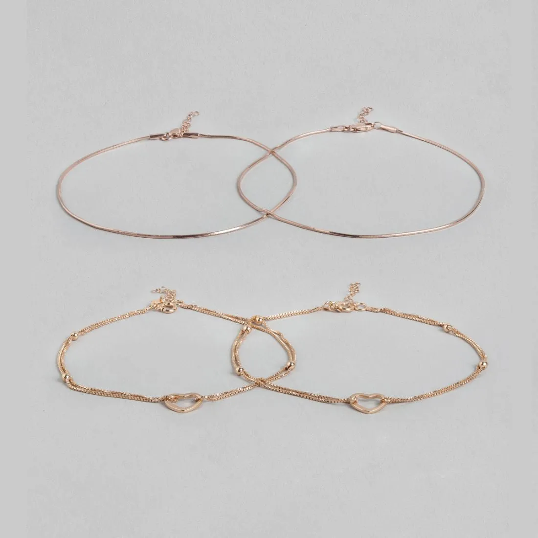 Linked Hearts Harmony Rose Gold-Plated 925 Sterling Silver Combo Anklet