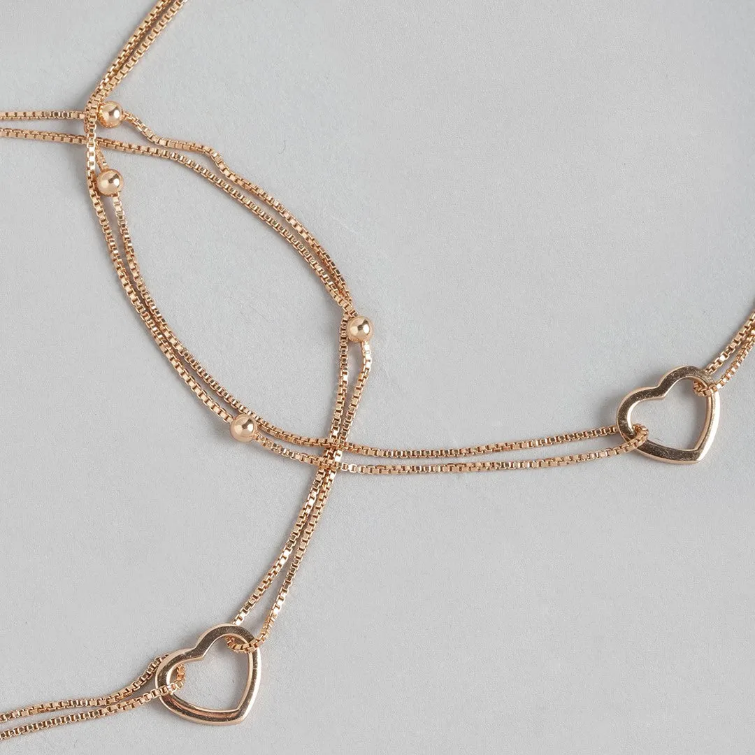 Linked Hearts Harmony Rose Gold-Plated 925 Sterling Silver Combo Anklet