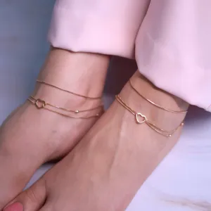 Linked Hearts Harmony Rose Gold-Plated 925 Sterling Silver Combo Anklet