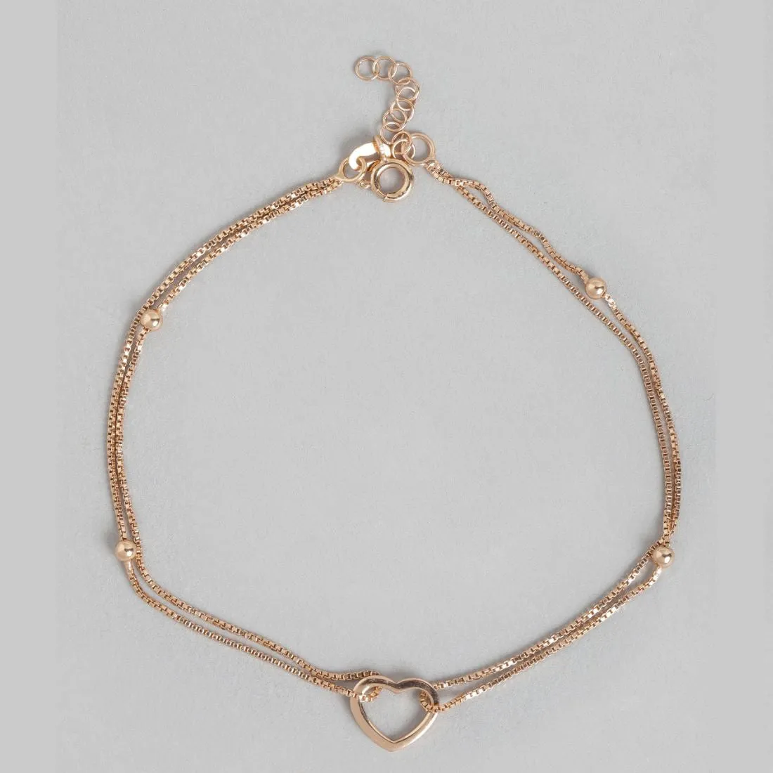 Linked Hearts Harmony Rose Gold-Plated 925 Sterling Silver Combo Anklet