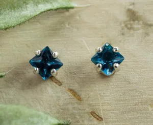 London Blue Topaz Earrings; Genuine Brazilian Topaz; 0.745cts