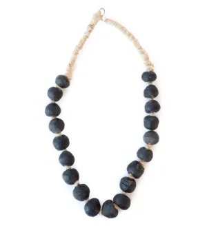 Luminescent African Glass Beads: Single Strand Large Black