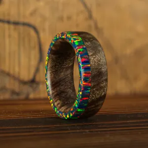 Maple Wood and Black Fire Opal Ring