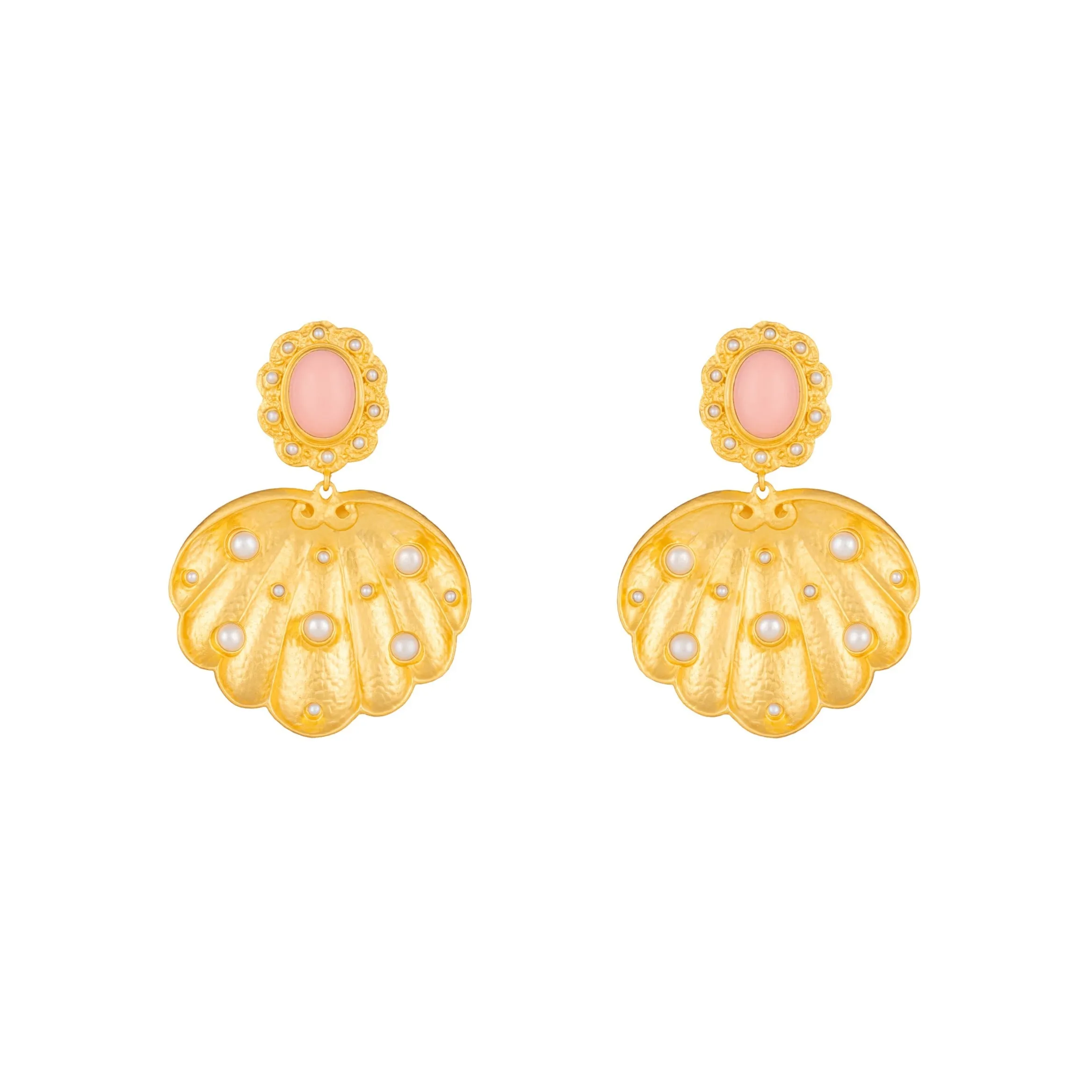 Mare Earrings Pink Coral & Pearls
