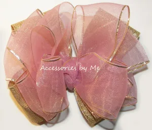 Mauve Gold Organza Metallic Hair Bow