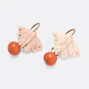 Mid-Victorian Two-Tone Coral "Psyche" Butterfly Earrings