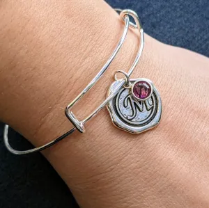 Monogram Initial & Birthstone Bangle Bracelet