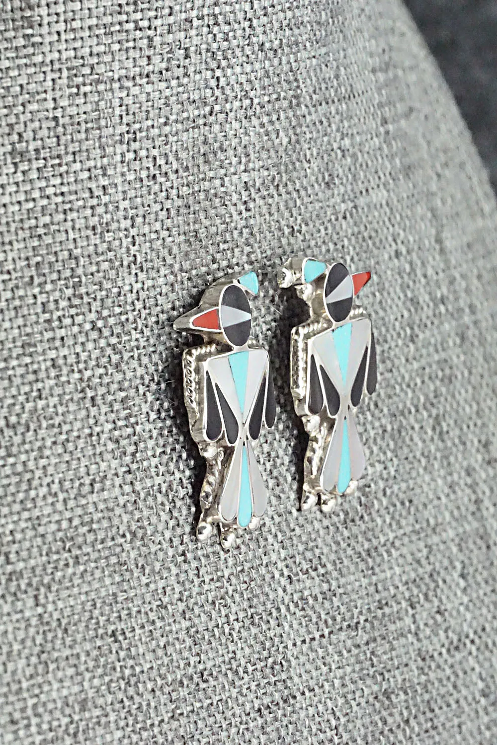 Multi Stone Inlay & Sterling Silver Earrings - Fabian Cellicion