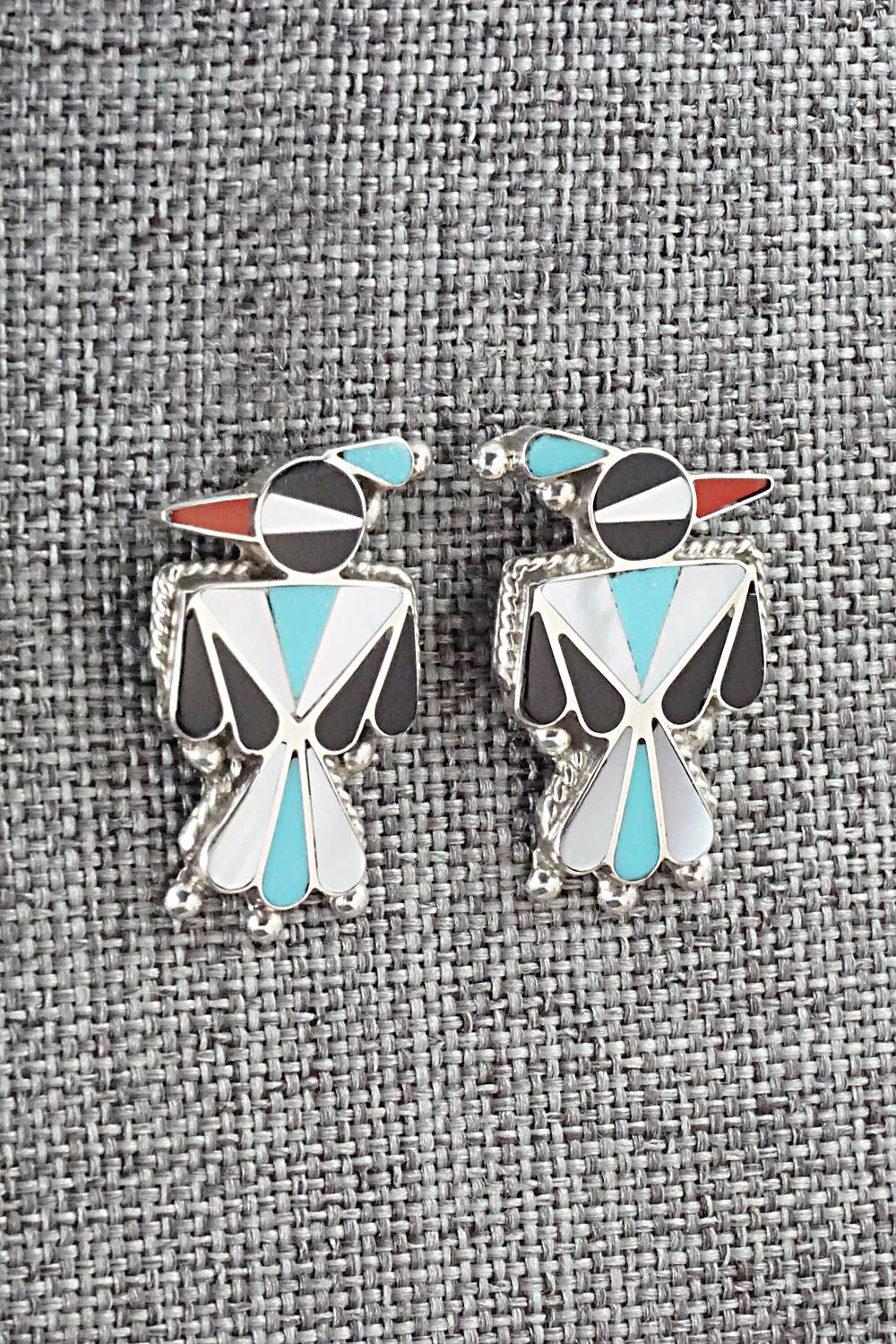 Multi Stone Inlay & Sterling Silver Earrings - Fabian Cellicion