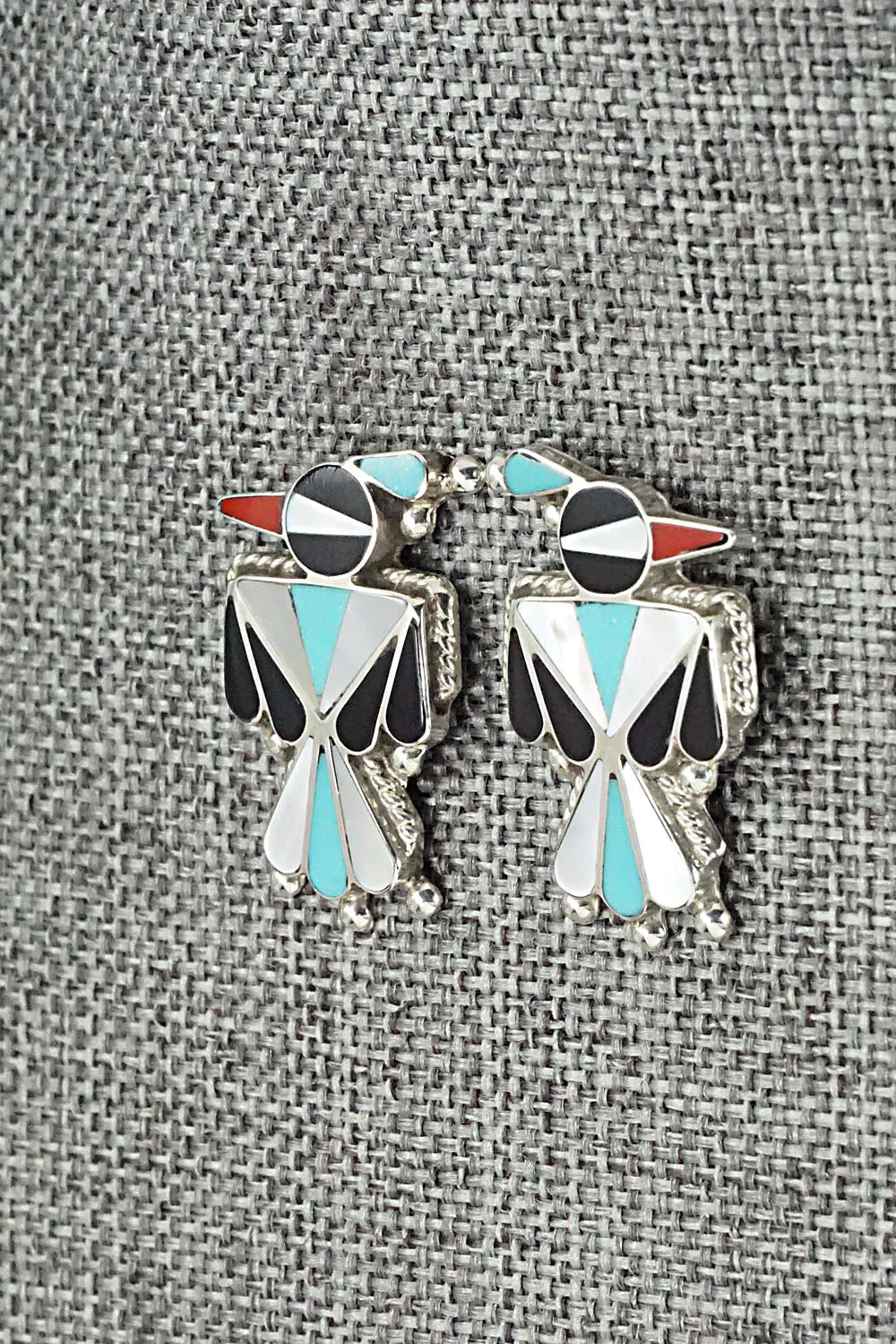 Multi Stone Inlay & Sterling Silver Earrings - Fabian Cellicion