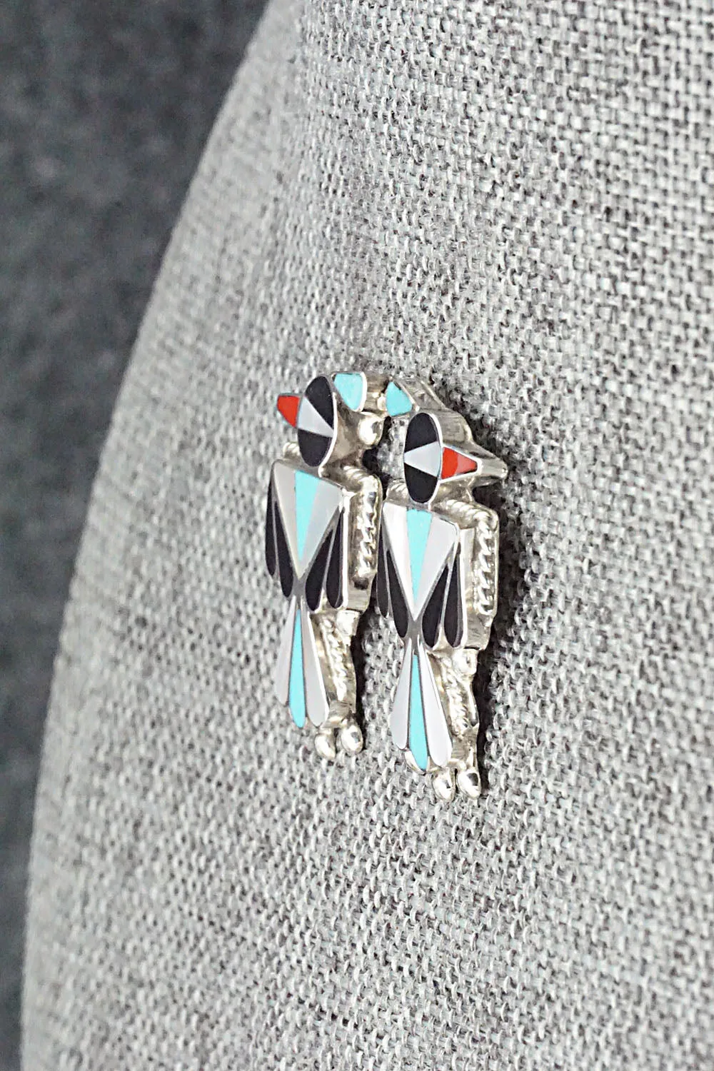 Multi Stone Inlay & Sterling Silver Earrings - Fabian Cellicion