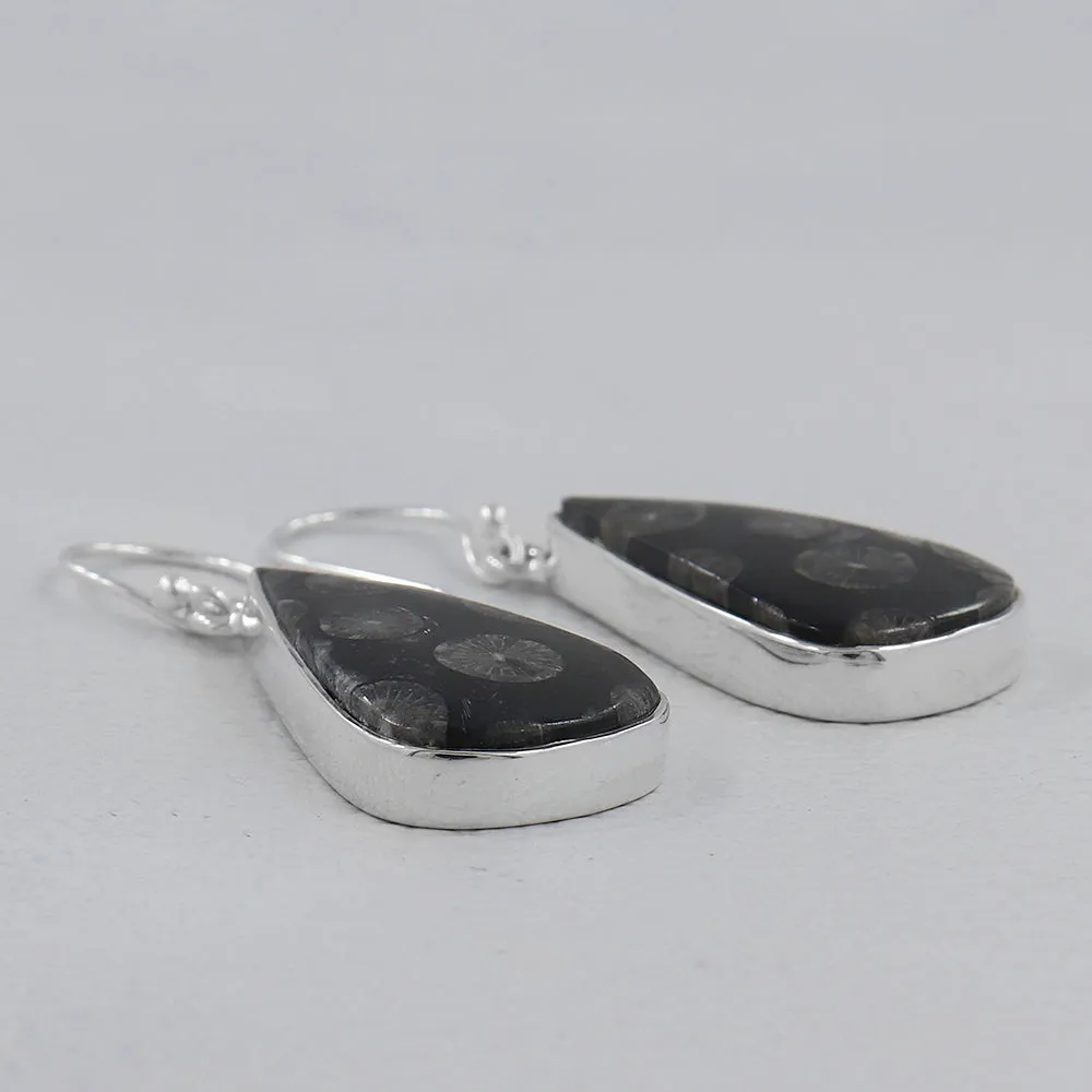 Natural Black Coral Silver Earrings