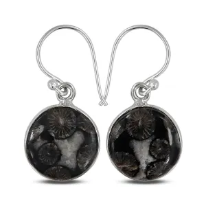Natural Black Coral Silver Earrings