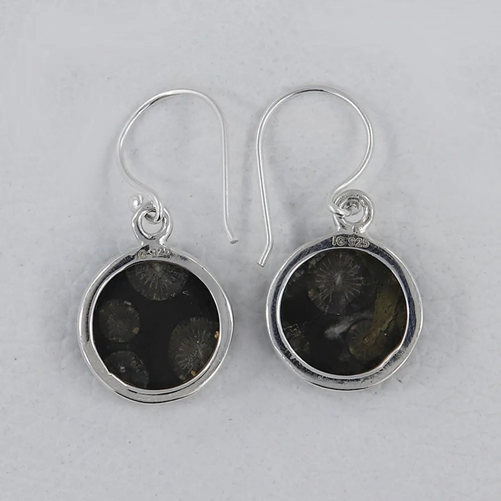 Natural Black Coral Silver Earrings