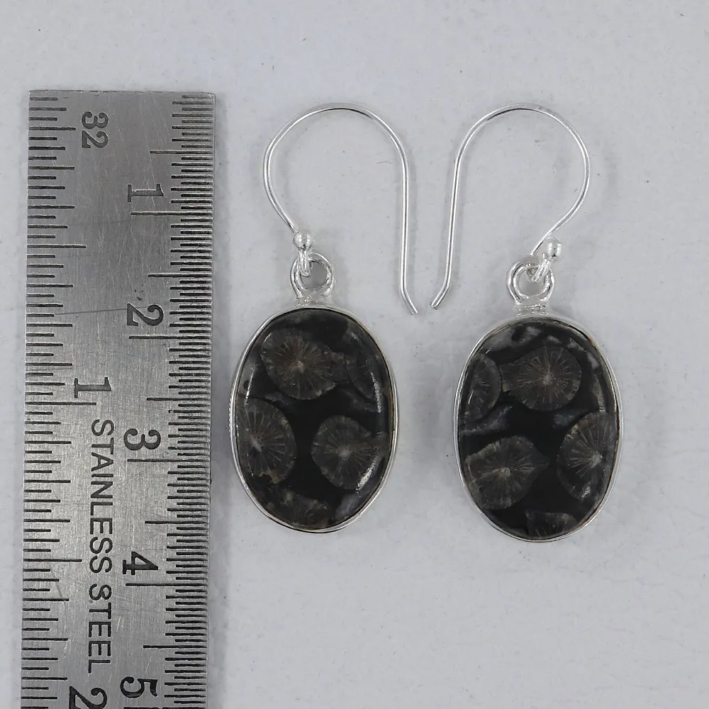 Natural Black Coral Silver Earrings