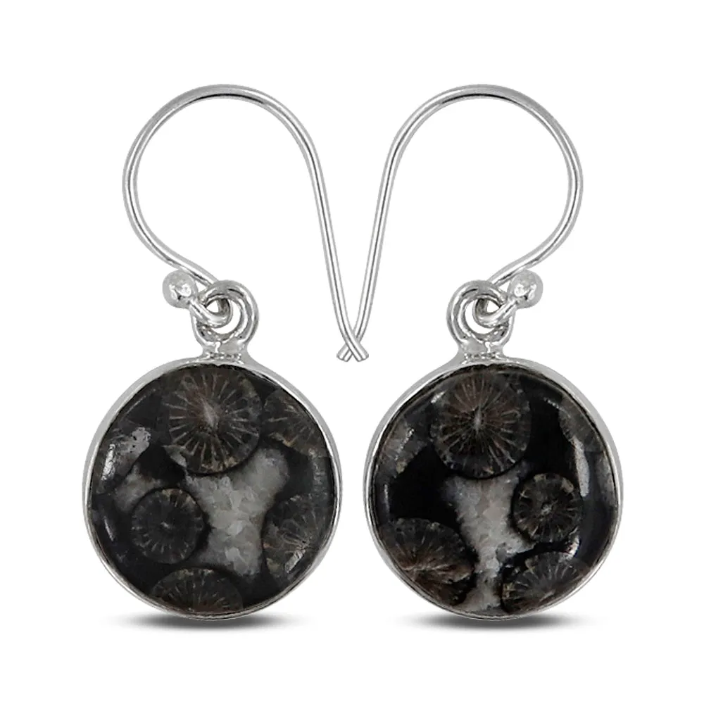 Natural Black Coral Silver Earrings