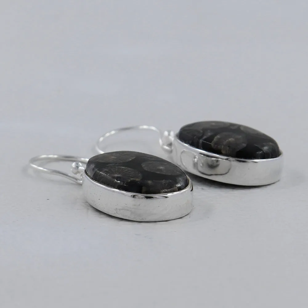 Natural Black Coral Silver Earrings