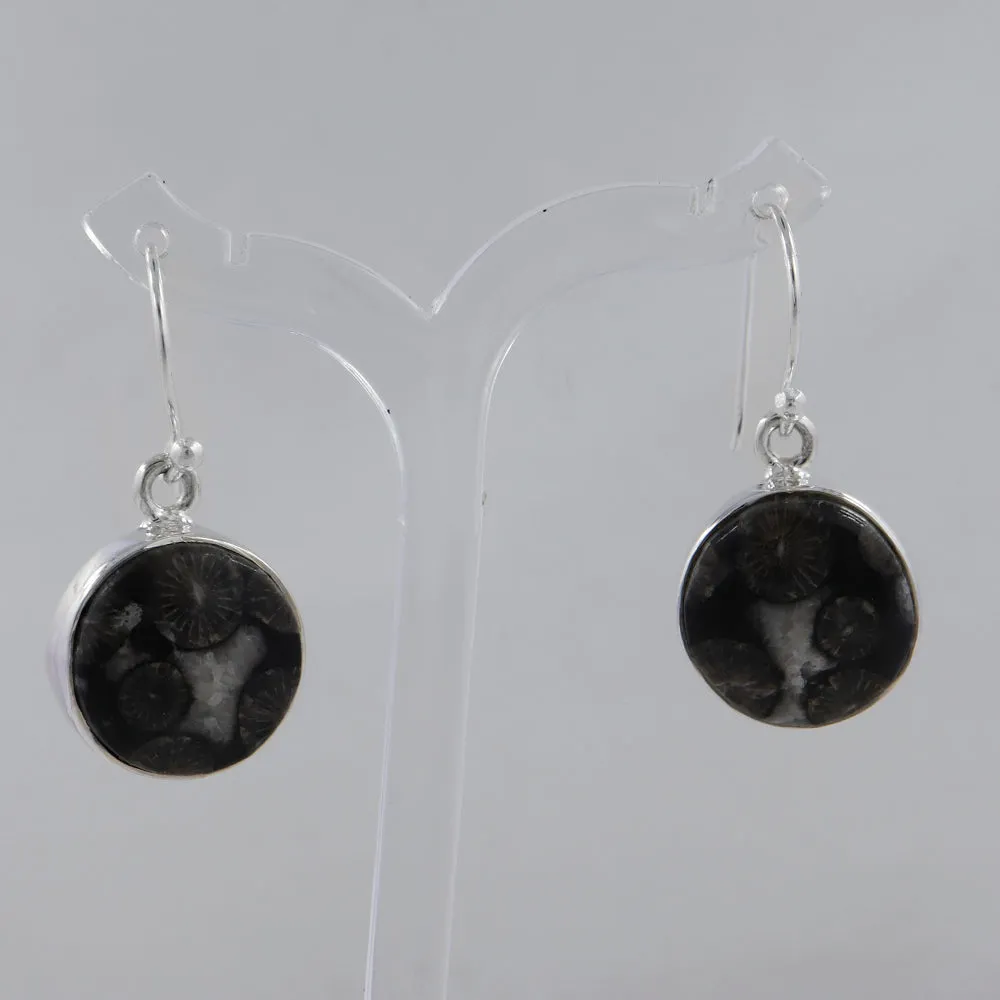 Natural Black Coral Silver Earrings