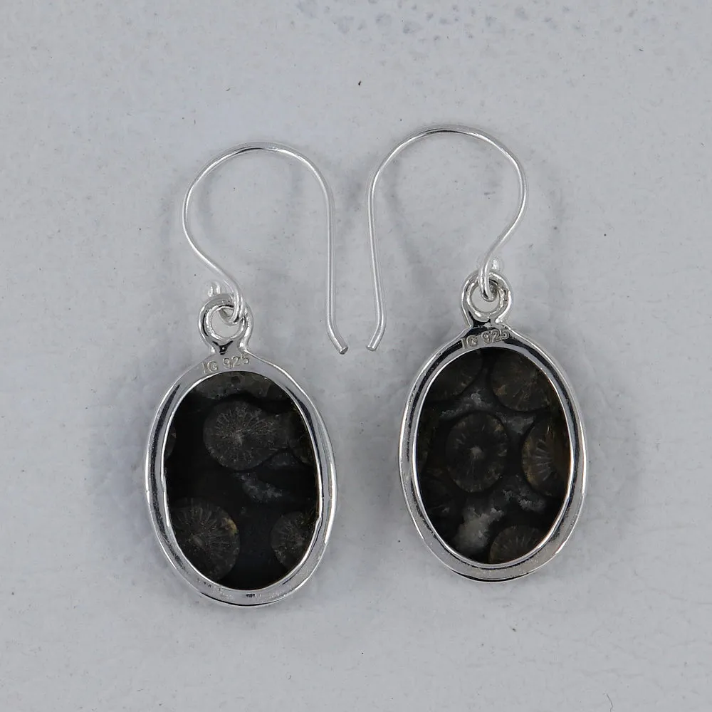 Natural Black Coral Silver Earrings