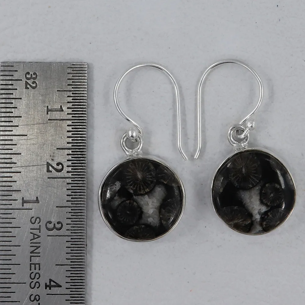 Natural Black Coral Silver Earrings