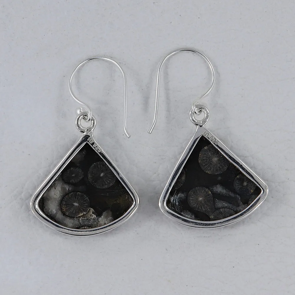 Natural Black Coral Silver Earrings