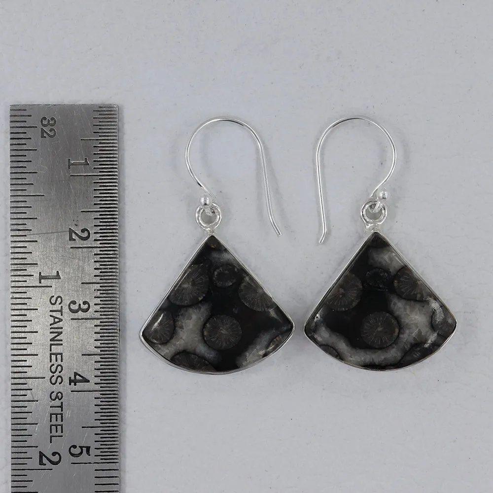 Natural Black Coral Silver Earrings