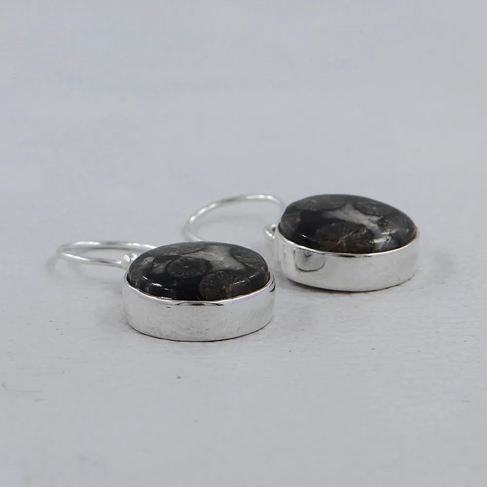 Natural Black Coral Silver Earrings