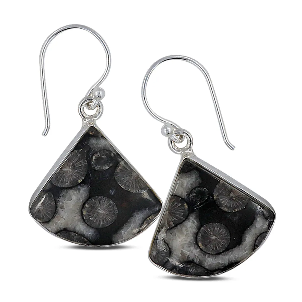 Natural Black Coral Silver Earrings