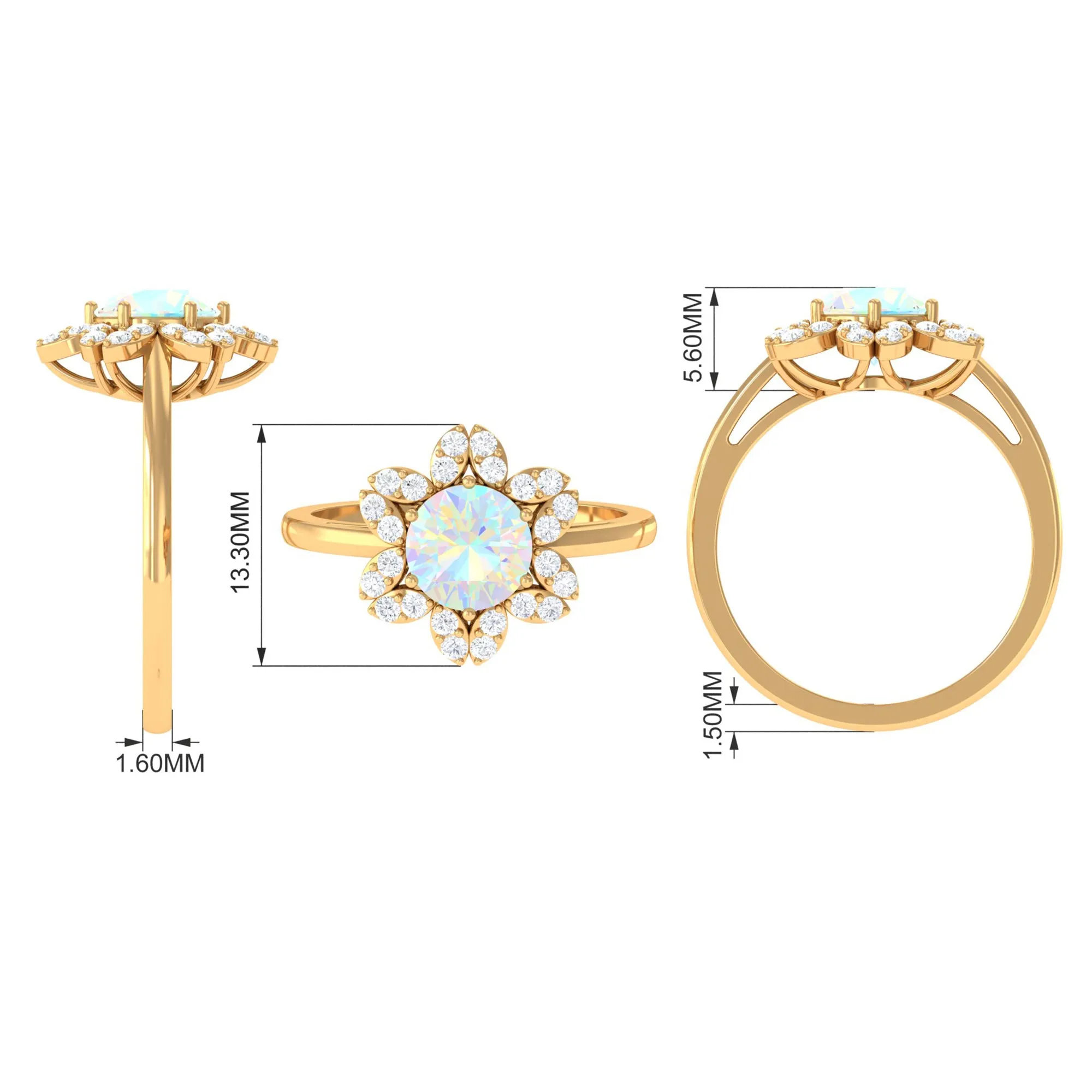 Natural Ethiopian Opal and Diamond Flower Halo Ring