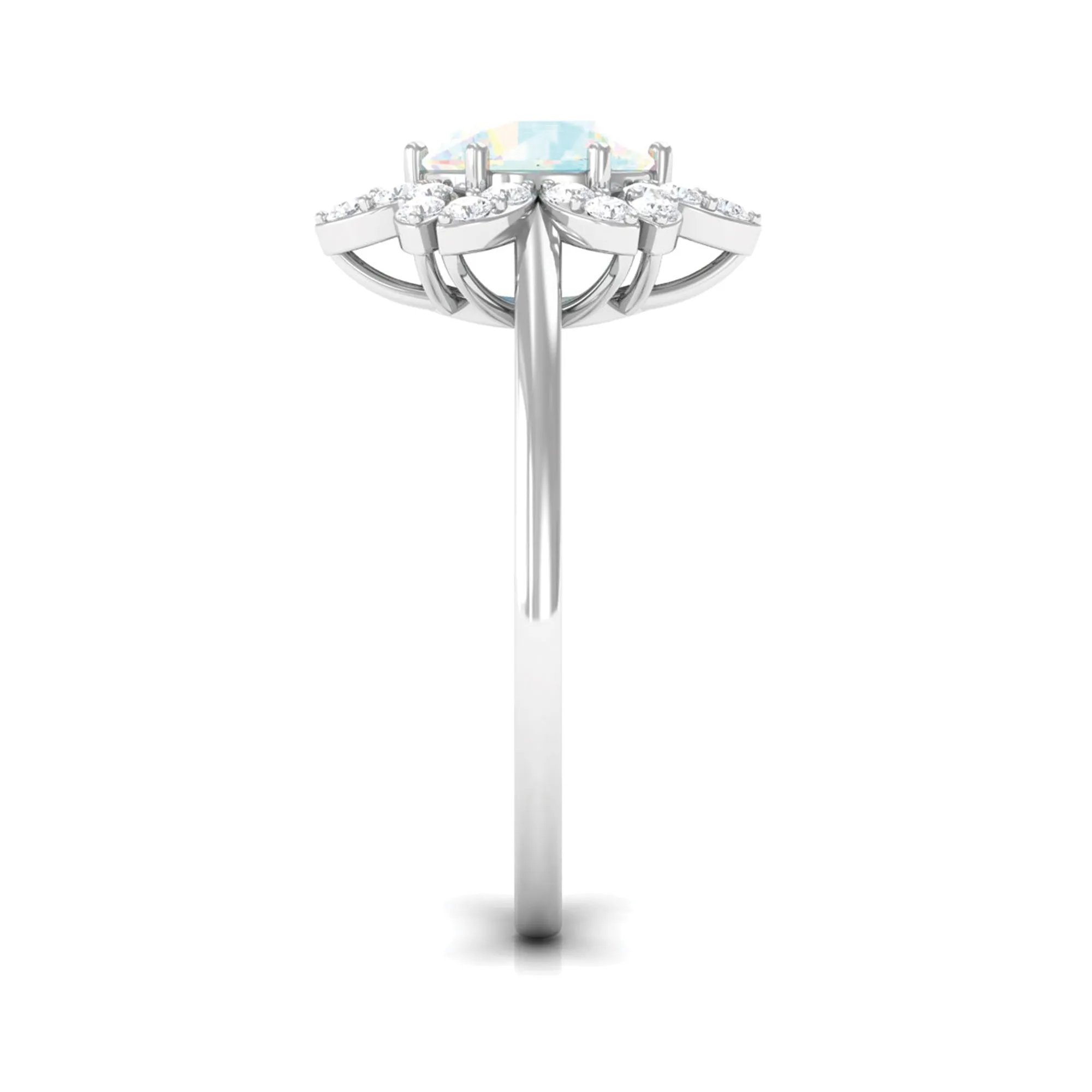 Natural Ethiopian Opal and Diamond Flower Halo Ring