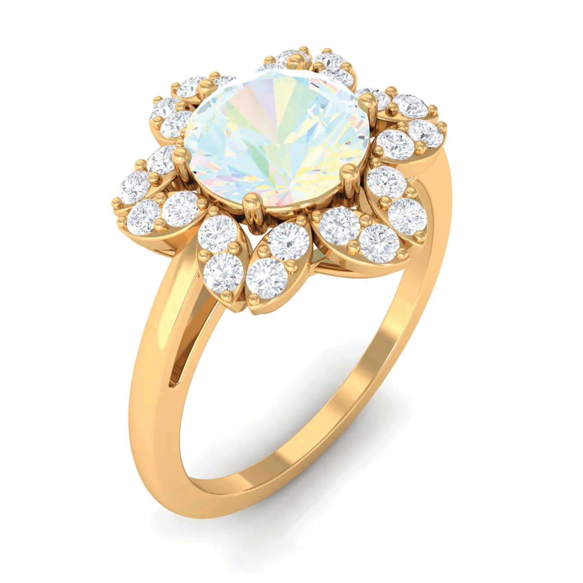 Natural Ethiopian Opal and Diamond Flower Halo Ring