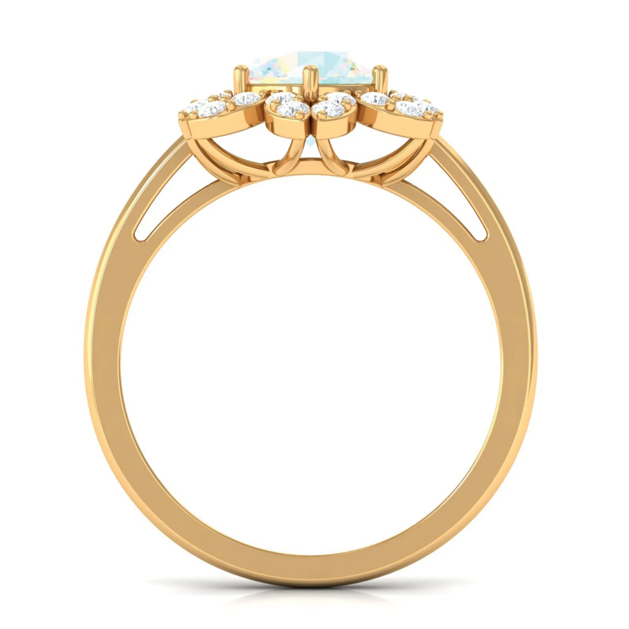 Natural Ethiopian Opal and Diamond Flower Halo Ring