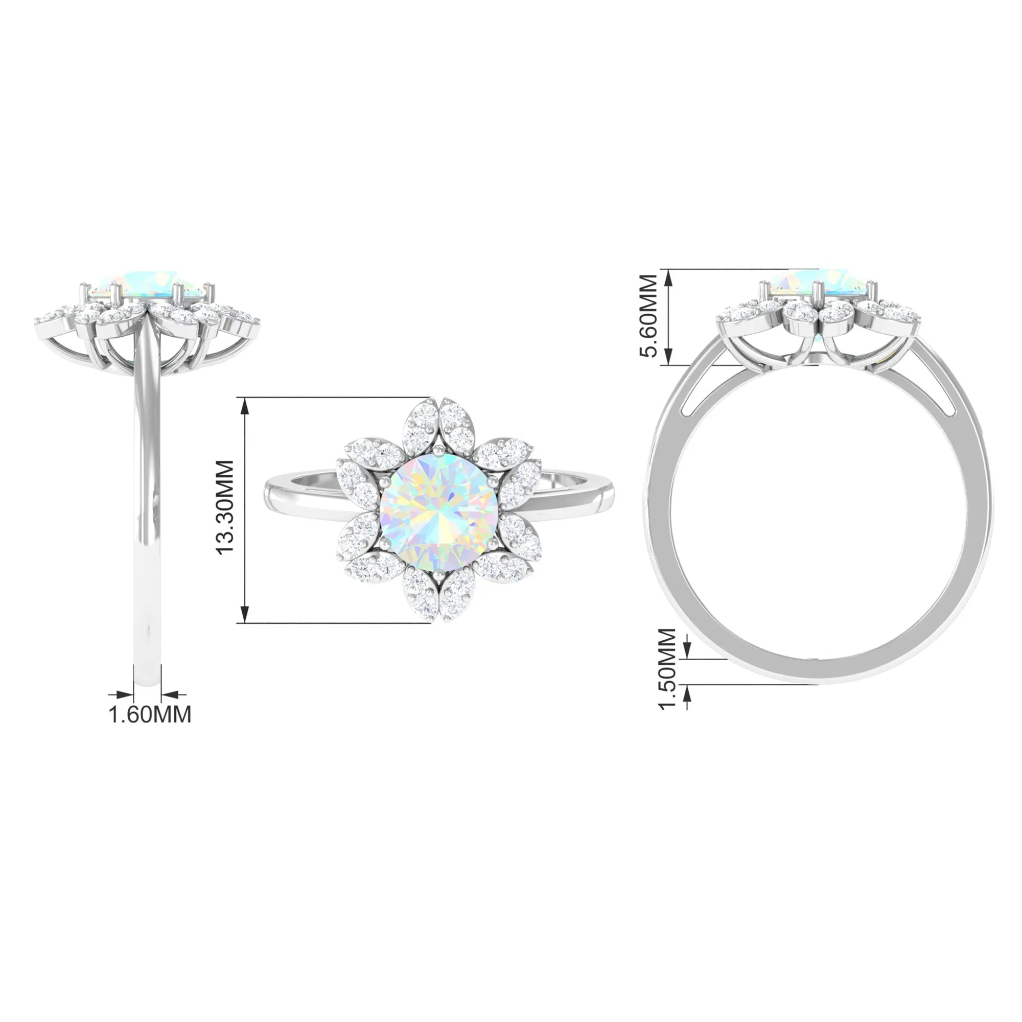 Natural Ethiopian Opal and Diamond Flower Halo Ring