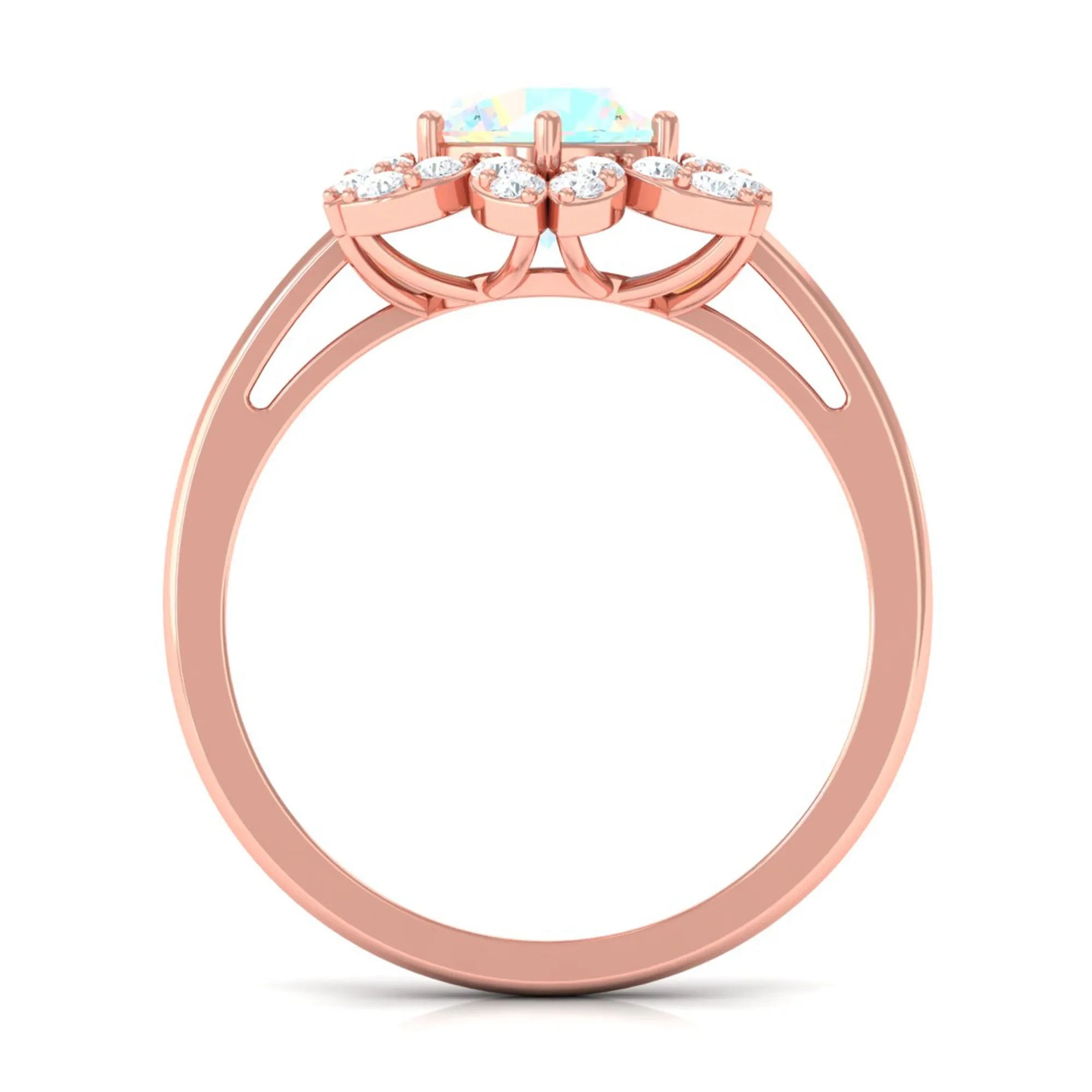 Natural Ethiopian Opal and Diamond Flower Halo Ring