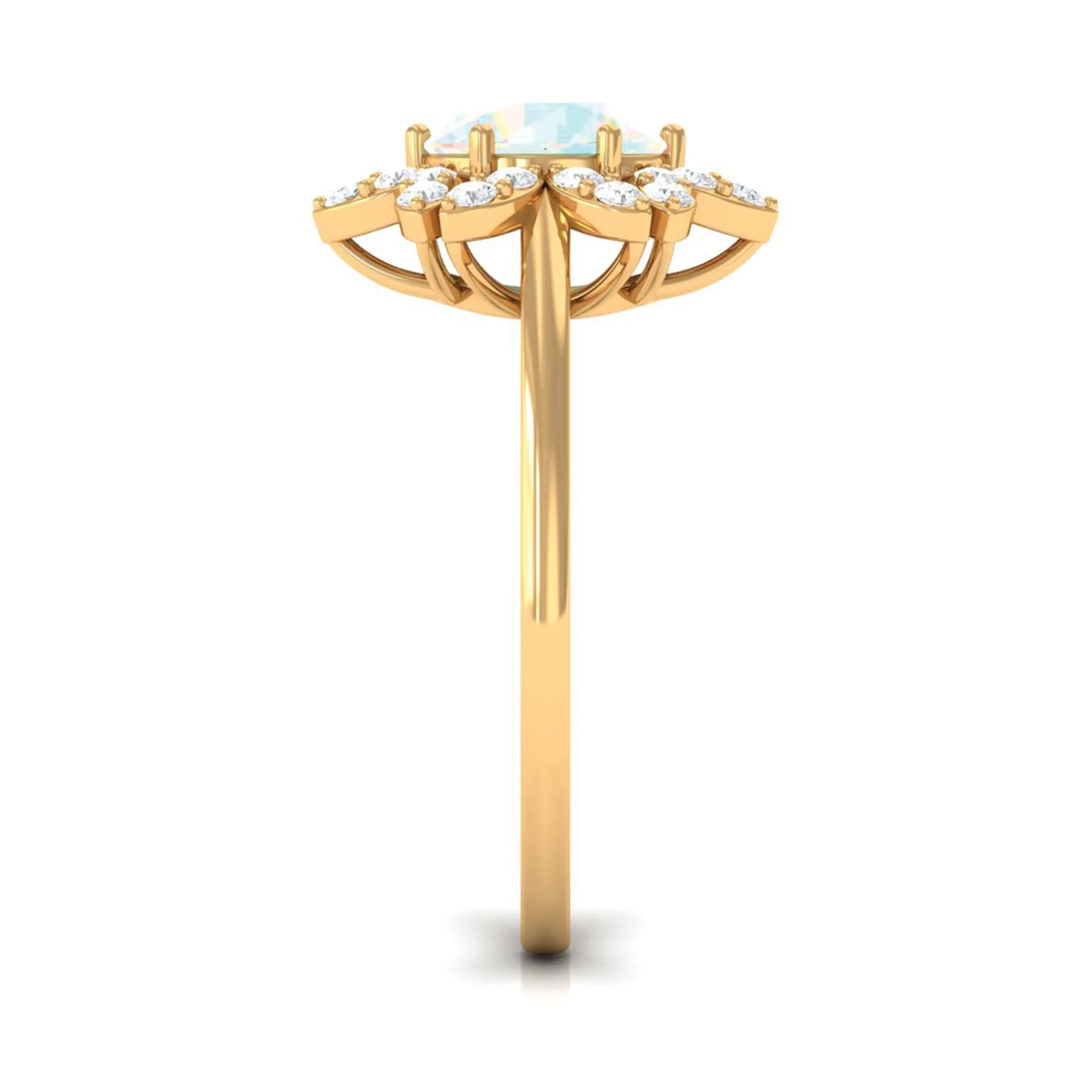 Natural Ethiopian Opal and Diamond Flower Halo Ring