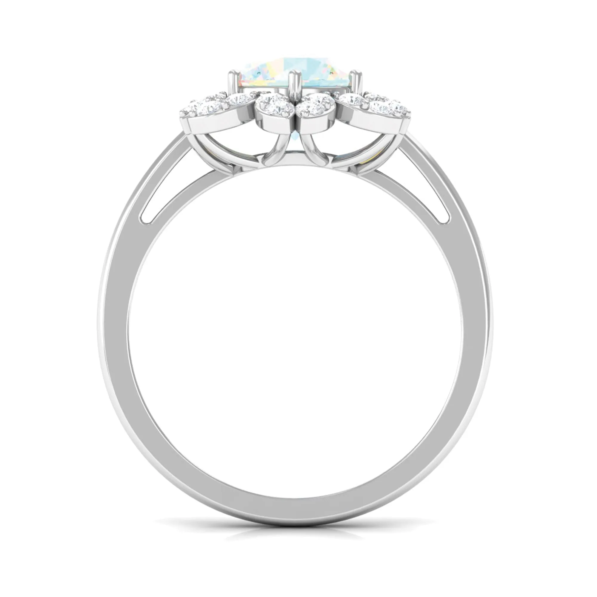 Natural Ethiopian Opal and Diamond Flower Halo Ring
