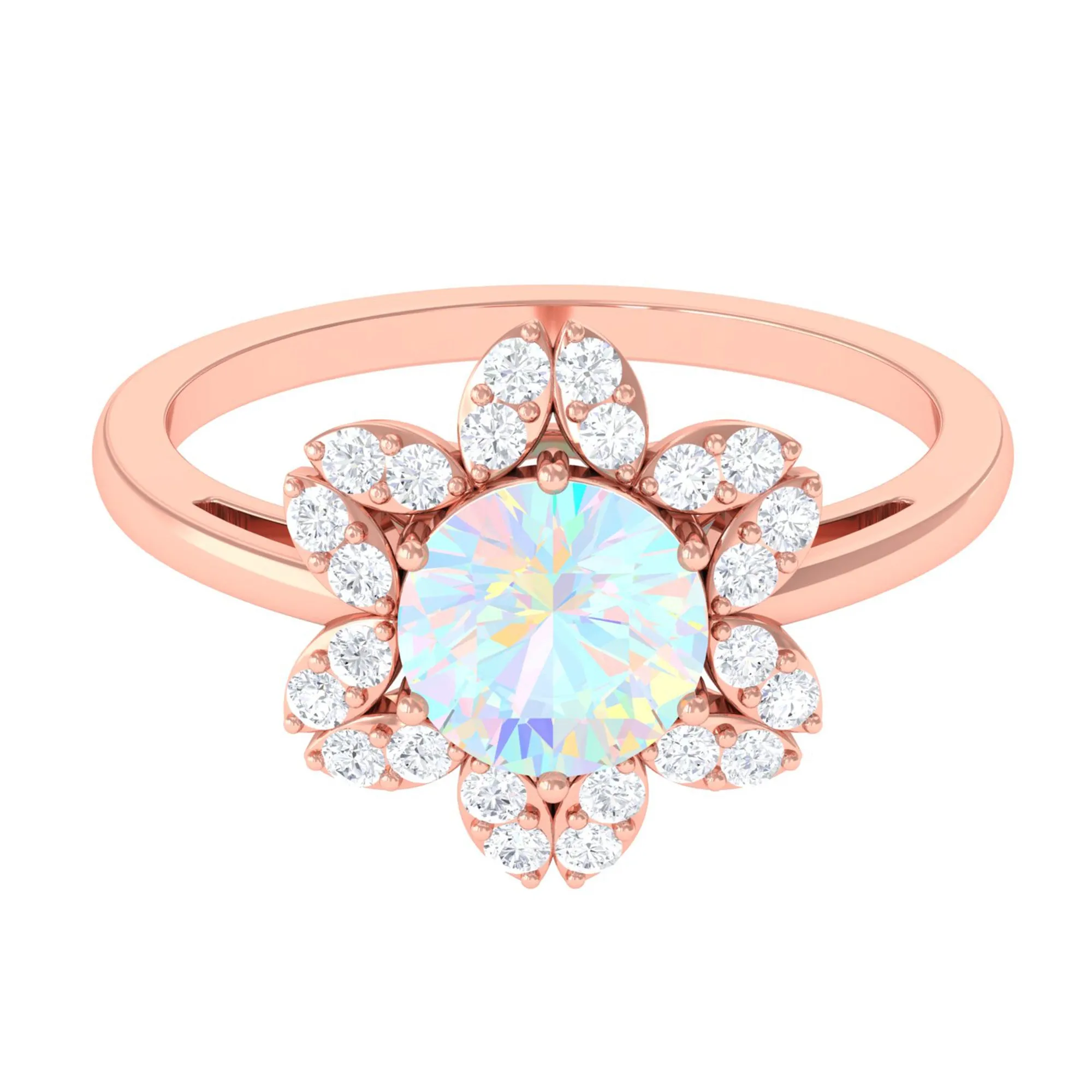 Natural Ethiopian Opal and Diamond Flower Halo Ring