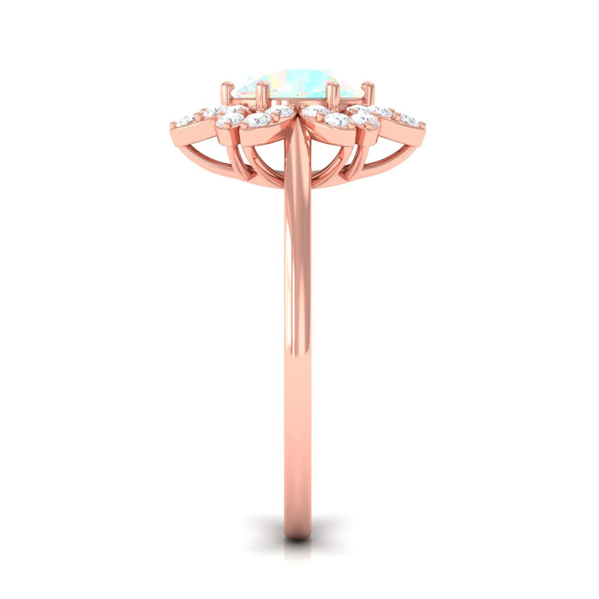 Natural Ethiopian Opal and Diamond Flower Halo Ring