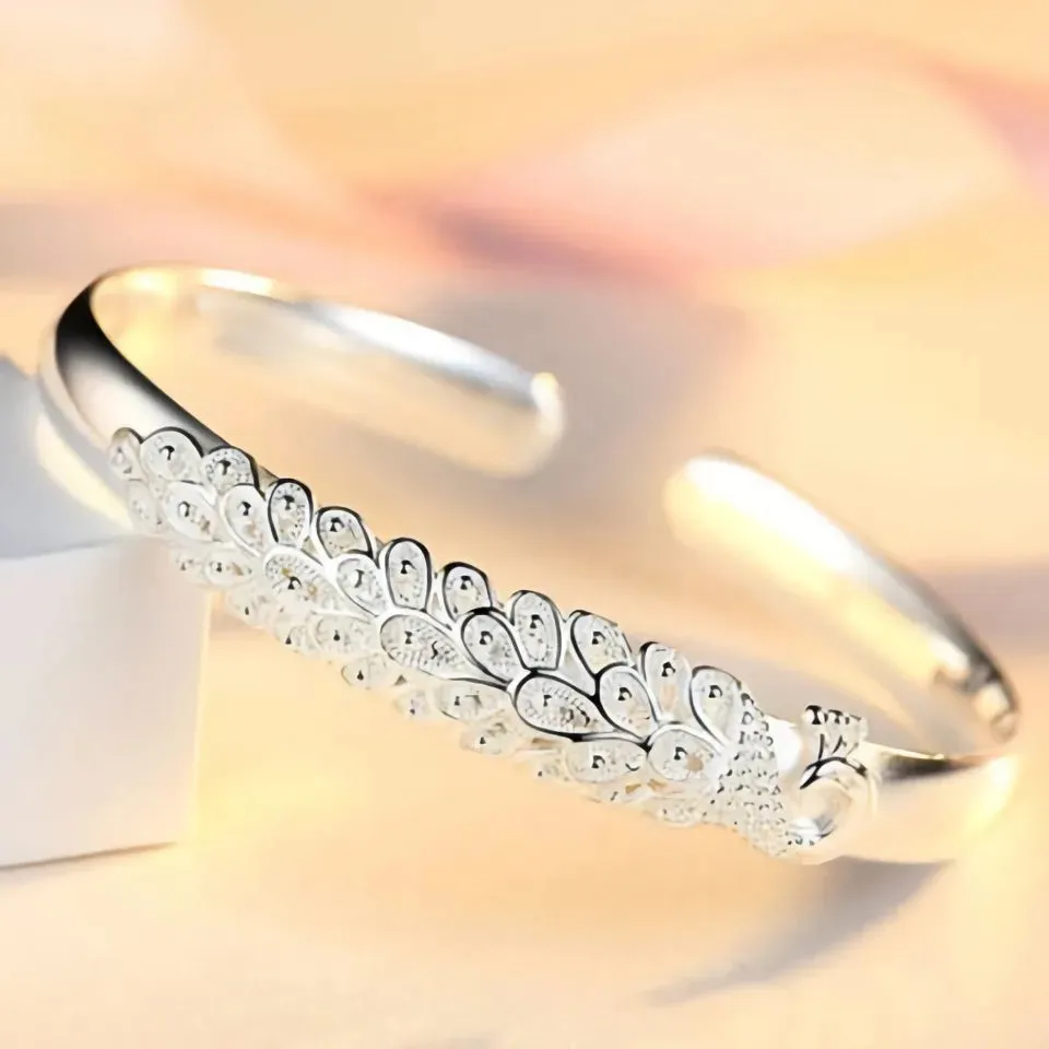 New 925 Sterling Silver Peacock Bracelet Bangle for Women | Elegant Fashion Jewelry for Parties and Weddings | Perfect Gift Accessory